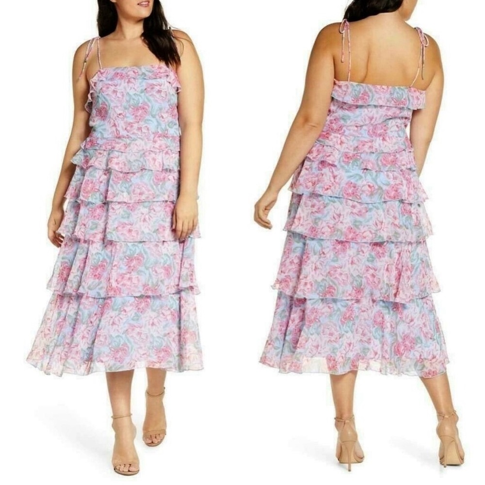 WAYF floral tiered dress